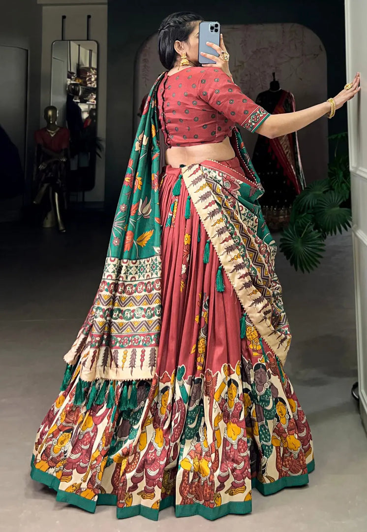 Maroon Tussar Silk Lehenga Choli
