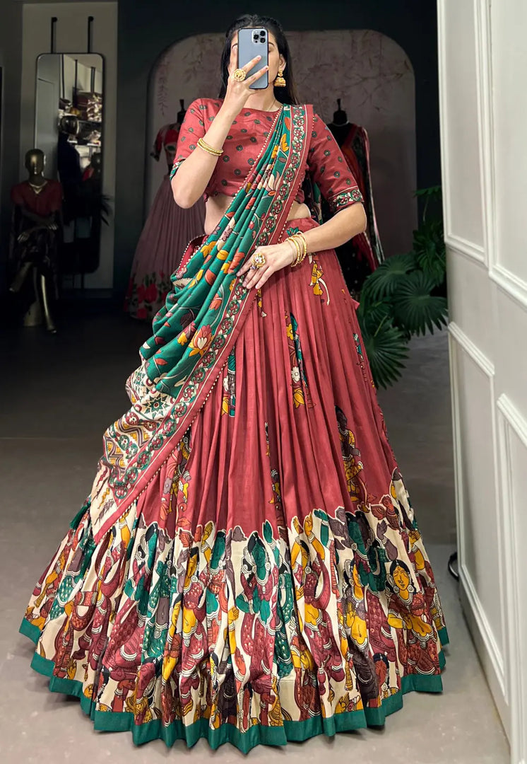 Maroon Tussar Silk Lehenga Choli