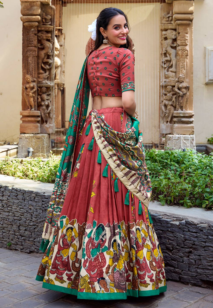 Maroon Tussar Silk Lehenga Choli