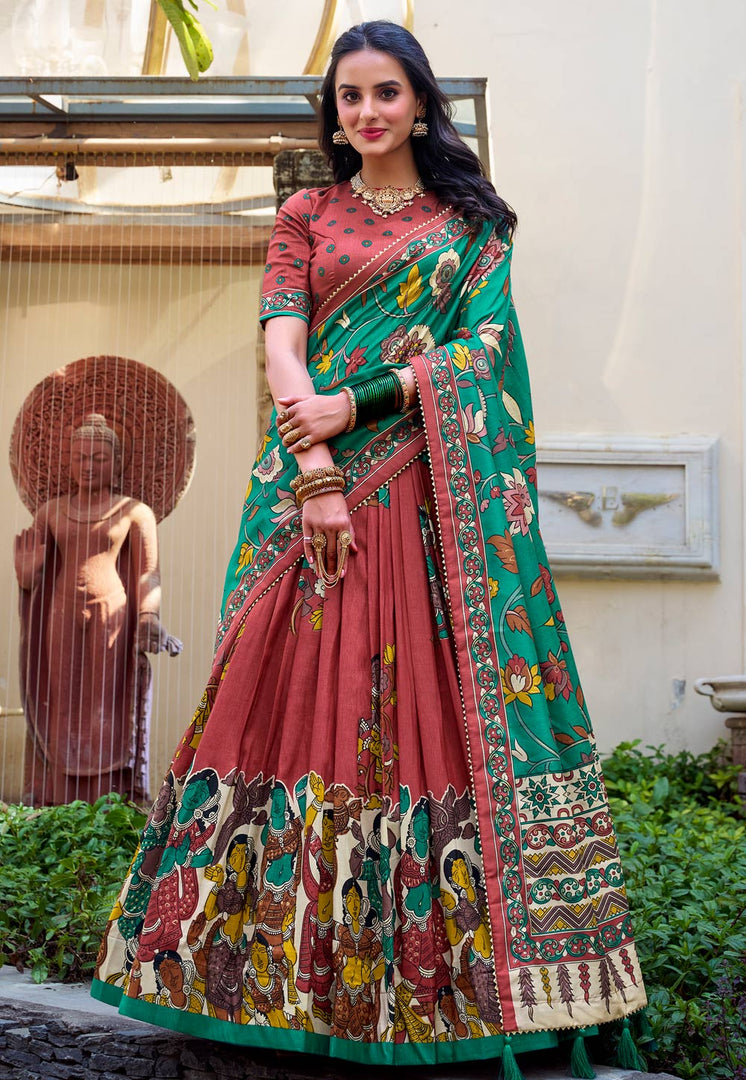 Maroon Tussar Silk Lehenga Choli