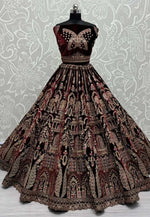 Load image into Gallery viewer, Maroon Velvet Bridal Lehenga Choli
