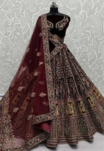 Load image into Gallery viewer, Maroon Velvet Bridal Lehenga Choli
