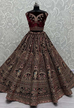Load image into Gallery viewer, Maroon Velvet Bridal Lehenga Choli
