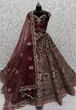 Load image into Gallery viewer, Maroon Velvet Bridal Lehenga Choli
