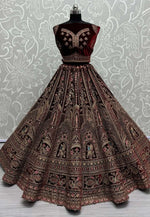 Load image into Gallery viewer, Maroon Velvet Bridal Lehenga Choli
