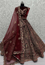 Load image into Gallery viewer, Maroon Velvet Bridal Lehenga Choli
