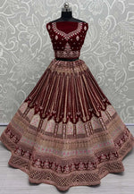 Load image into Gallery viewer, Maroon Velvet Bridal Lehenga Choli
