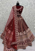 Load image into Gallery viewer, Maroon Velvet Bridal Lehenga Choli
