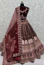 Load image into Gallery viewer, Maroon Velvet Bridal Lehenga Choli
