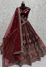 Load image into Gallery viewer, Maroon Velvet Bridal Lehenga Choli
