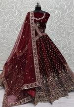 Load image into Gallery viewer, Maroon Velvet Bridal Lehenga Choli
