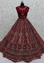 Load image into Gallery viewer, Maroon Velvet Bridal Lehenga Choli

