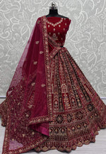 Load image into Gallery viewer, Maroon Velvet Bridal Lehenga Choli
