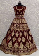 Load image into Gallery viewer, Maroon Velvet Bridal Lehenga Choli
