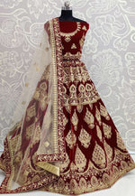 Load image into Gallery viewer, Maroon Velvet Bridal Lehenga Choli
