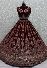 Load image into Gallery viewer, Maroon Velvet Bridal Lehenga Choli

