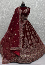 Load image into Gallery viewer, Maroon Velvet Bridal Lehenga Choli
