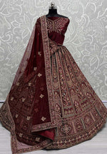 Load image into Gallery viewer, Maroon Velvet Bridal Lehenga Choli
