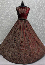 Load image into Gallery viewer, Maroon Velvet Bridal Lehenga Choli
