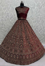 Load image into Gallery viewer, Maroon Velvet Bridal Lehenga Choli
