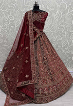 Load image into Gallery viewer, Maroon Velvet Bridal Lehenga Choli
