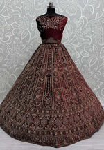 Load image into Gallery viewer, Maroon Velvet Bridal Lehenga Choli
