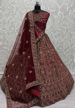 Load image into Gallery viewer, Maroon Velvet Bridal Lehenga Choli
