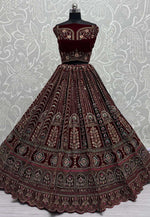 Load image into Gallery viewer, Maroon Velvet Bridal Lehenga Choli
