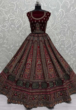 Load image into Gallery viewer, Maroon Velvet Bridal Lehenga Choli
