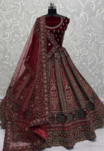 Load image into Gallery viewer, Maroon Velvet Bridal Lehenga Choli
