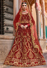 Load image into Gallery viewer, Maroon Velvet Bridal Lehenga Choli

