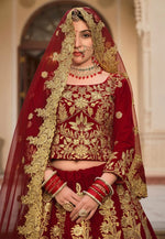 Load image into Gallery viewer, Maroon Velvet Bridal Lehenga Choli
