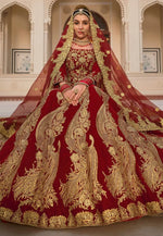 Load image into Gallery viewer, Maroon Velvet Bridal Lehenga Choli
