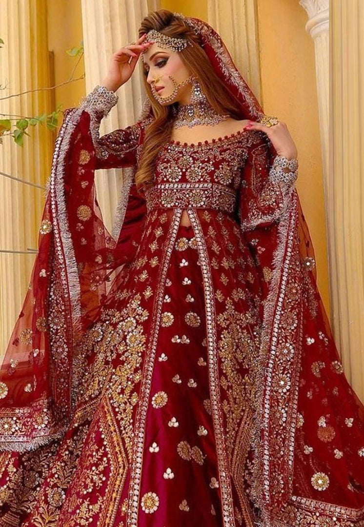 Maroon Velvet Indo Western Lehenga Choli