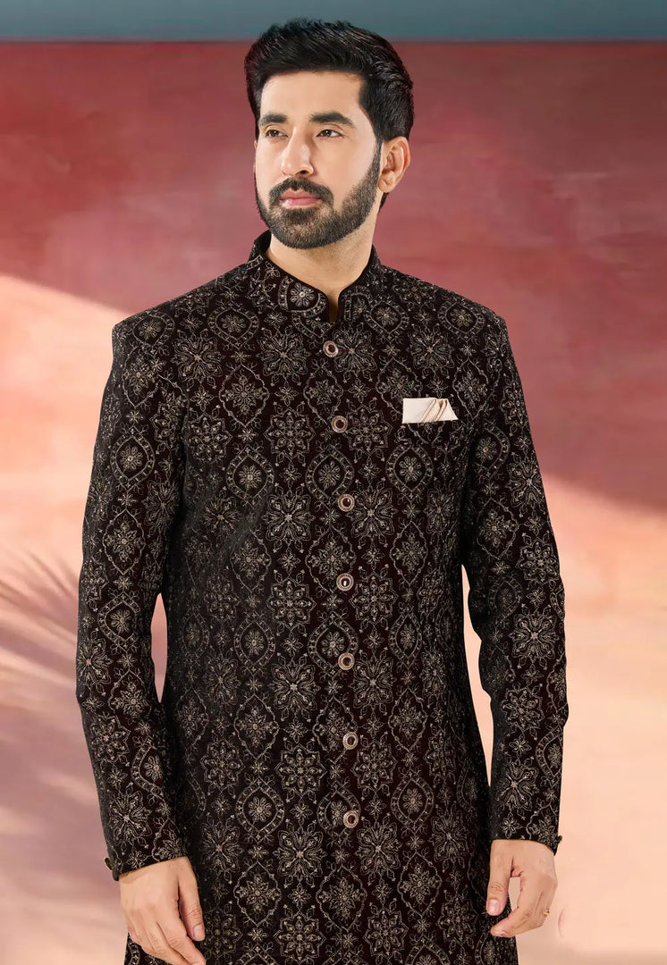 Maroon Velvet Indo Western Sherwani