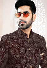 Load image into Gallery viewer, Maroon Velvet Indo Western Suit
