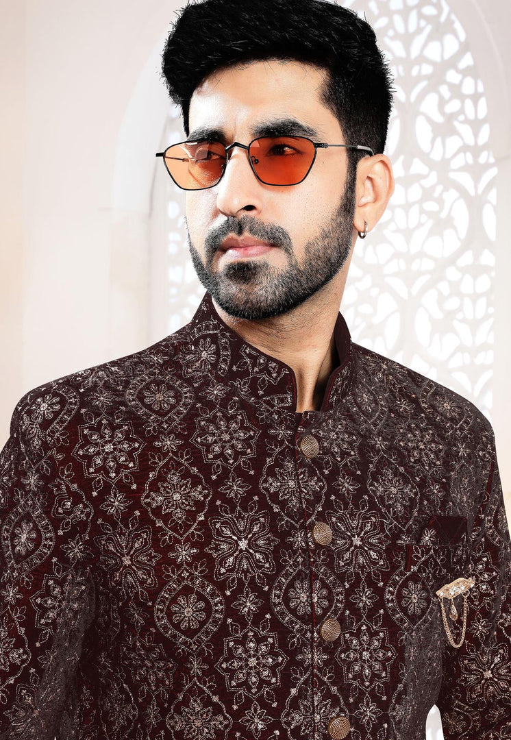 Maroon Velvet Indo Western Suit