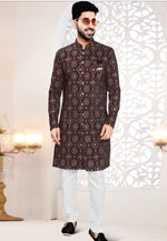 Load image into Gallery viewer, Maroon Velvet Indo Western Suit

