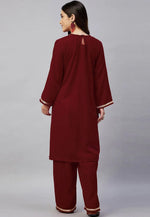 Load image into Gallery viewer, Maroon Velvet Kurta Set With Palazzo
