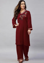 Load image into Gallery viewer, Maroon Velvet Kurta Set With Palazzo
