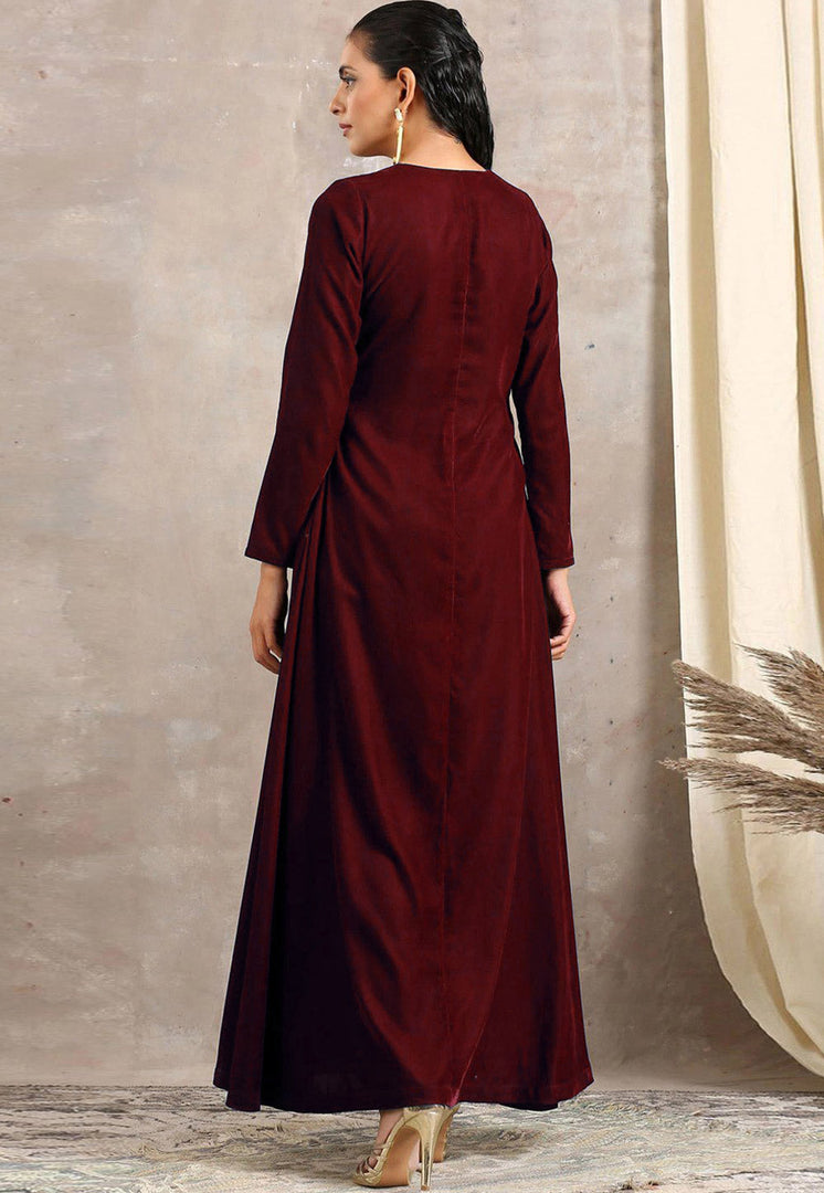 Maroon Velvet Kurta Set With Pant