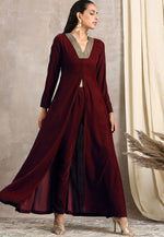 Load image into Gallery viewer, Maroon Velvet Kurta Set With Pant
