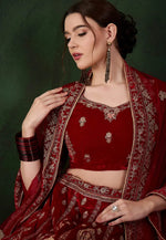 Load image into Gallery viewer, Maroon Velvet Lehenga Choli

