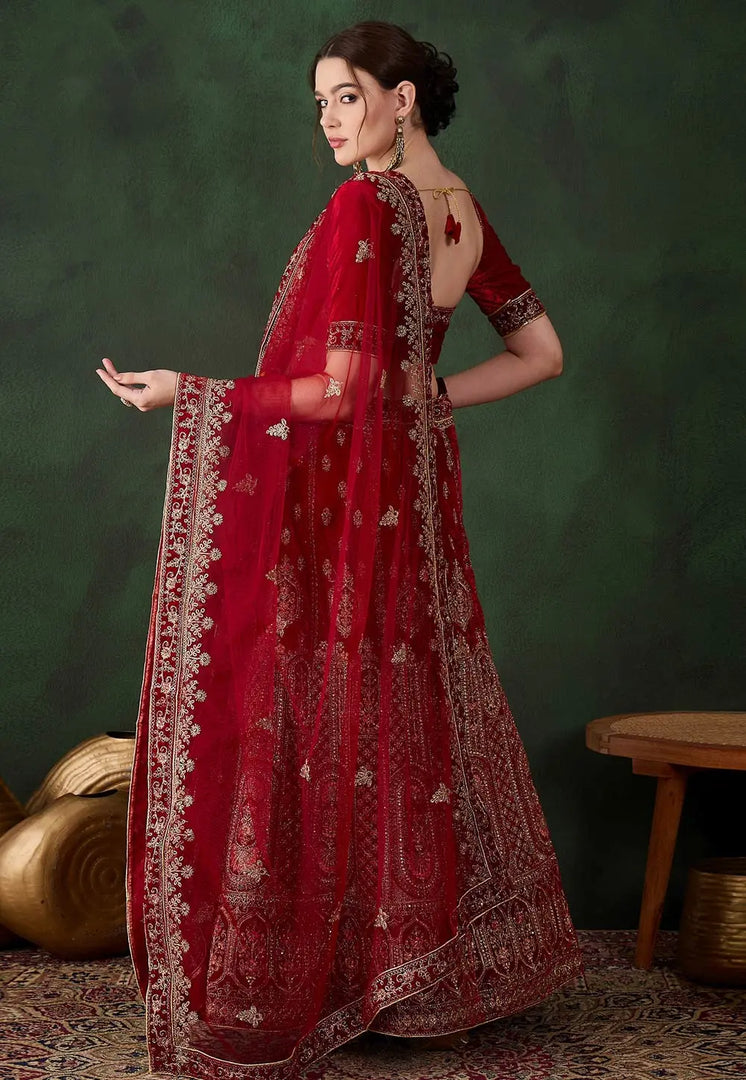 Maroon Velvet Lehenga Choli