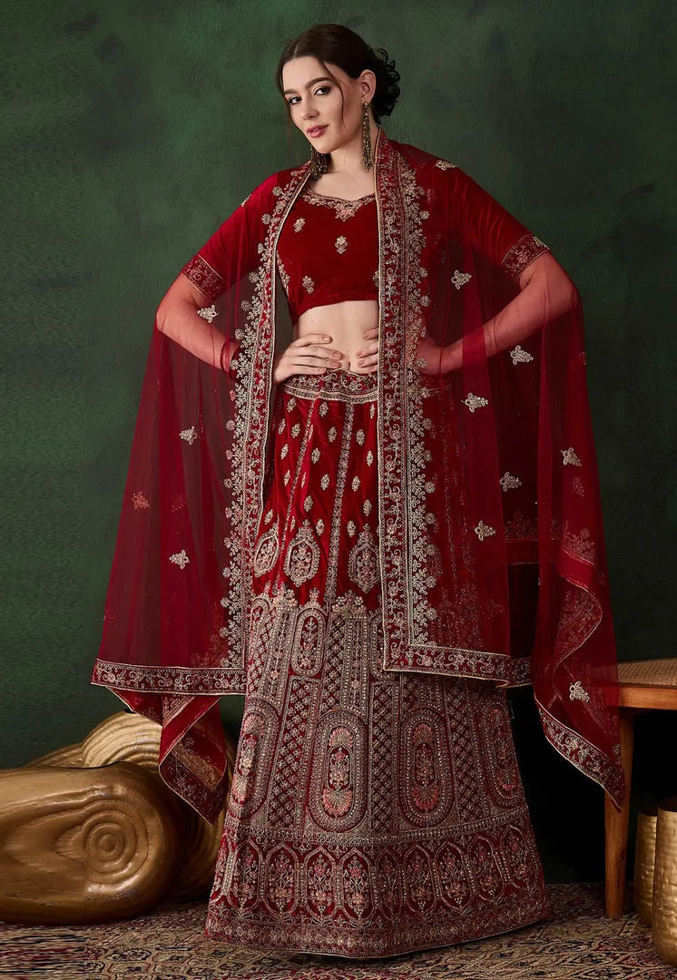 Maroon Velvet Lehenga Choli