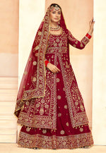 Load image into Gallery viewer, Maroon Velvet Long Choli Lehenga
