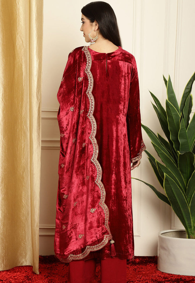 Maroon Velvet Pakistani Suit