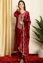 Load image into Gallery viewer, Maroon Velvet Pakistani Suit
