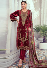 Load image into Gallery viewer, Maroon Velvet Pakistani Suit
