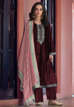 Load image into Gallery viewer, Maroon Velvet Pakistani Suit

